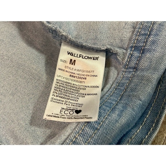 Wallflower The Dreamer Fit Button Up Denim Jacket Hoodie Size M - Picture 8 of 10